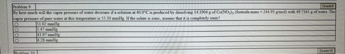 Problemi 9 Grade By How Much Will The Vapor Pressure Of Water Decrease If A Solution At 400 C Is Produced By Dissolving 1