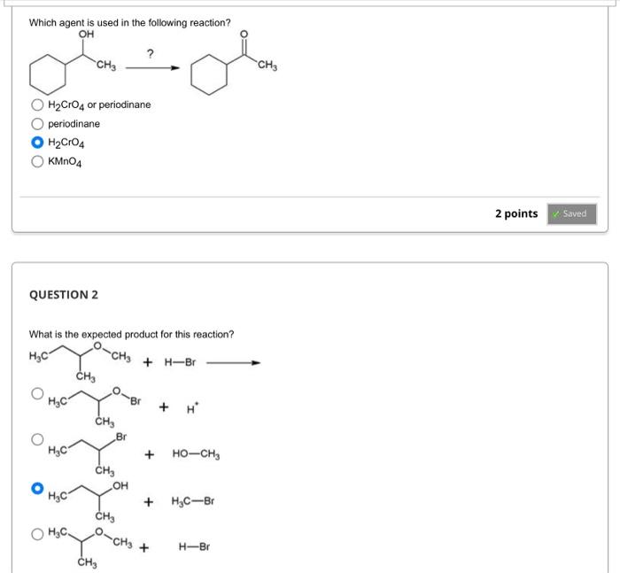 Which Agent Is Used In The Following Reaction Oh Che Ode Che H2 Cro 4 Or Periodinane Periodinane H2cros Kmno4 2 Point 1