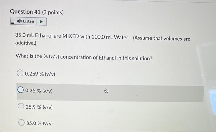Question 39 3 Points Listen 98 00 G Nacl Are Dissolved In Water For A Total Volume Of 1 200 L Molar Mass Of Nacl Is 3