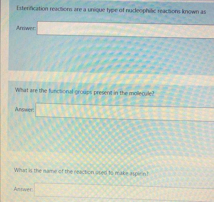 The Esterification Reaction Is A Nucleophilic Substitution Reaction It Belongs To A Special Group Known As Choose Cho 2