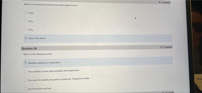 0 2 Points Which Of The Following Molecules Has Dipol Dipole Force Hyse Sih Con None Of The Above 0 2 Points Question 5 1