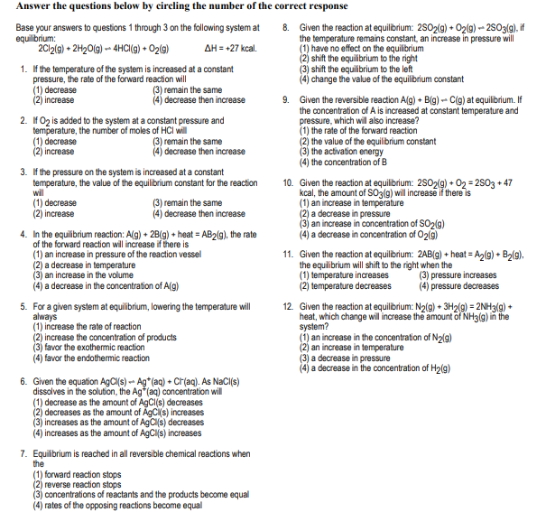 Answer The Questions Below By Circling The Number Of The Correct Response Base Your Answers To Questions 1 Through 3 On 1