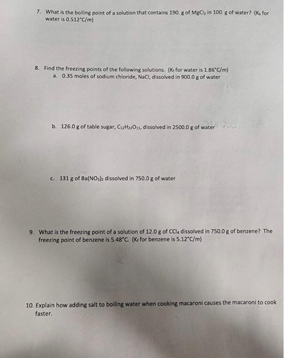 5 How Many Grams Of Li2s Must Be Dissolved In 1 60 Kg Of Water To Make A 2 00m Solution 6 Find The Boiling Points Of 2