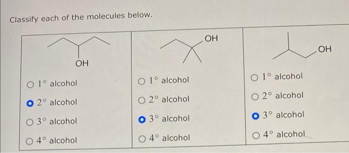 Classify Each Of The Molecules Below Oh U Oh Oh Olo Alcohol Olo Alcohol O 1 Alcohol O 2o Alcohol O 2 Alcohol O 2o Alc 1