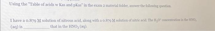 Using The Table Of Acids W Kas And Pkas In The Exam 2 Material Folder Answer The Following Question I Have A 0 879 M 1
