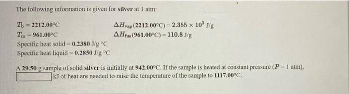 The Following Information Is Given For Ether C H Oc Hg At Latm Boiling Point 34 6 C Ah Ap 34 6 C 26 5 Kj Mol Sp 6