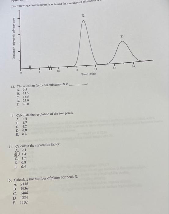 The Following Chromatogram Is Obtained For A Mixture Of Subst X Instrument Response In Arbitrary Units 11 13 10 Time M 1