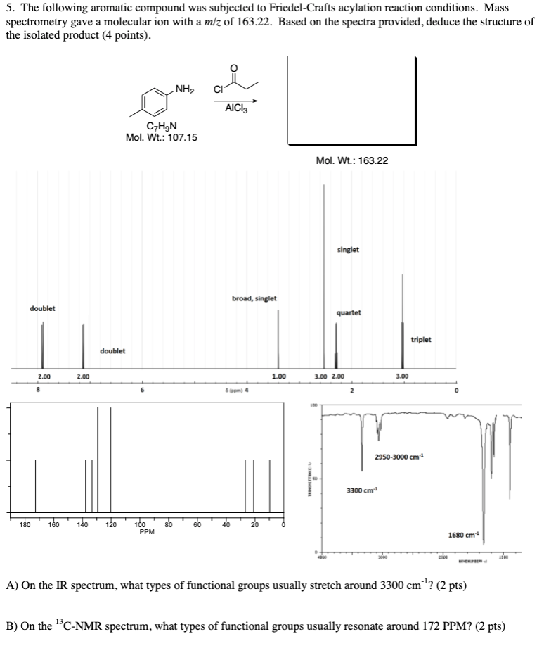 5 The Following Aromatic Compound Was Subjected To Friedel Crafts Acylation Reaction Conditions Mass Spectrometry Gave 1