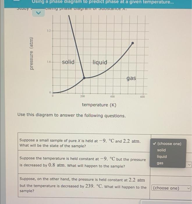 Using A Phase Diagram To Predict Phase At A Given Temperature Uy Owing Phase Ura Udstance Pressure Atm 1 6 Solid L 1
