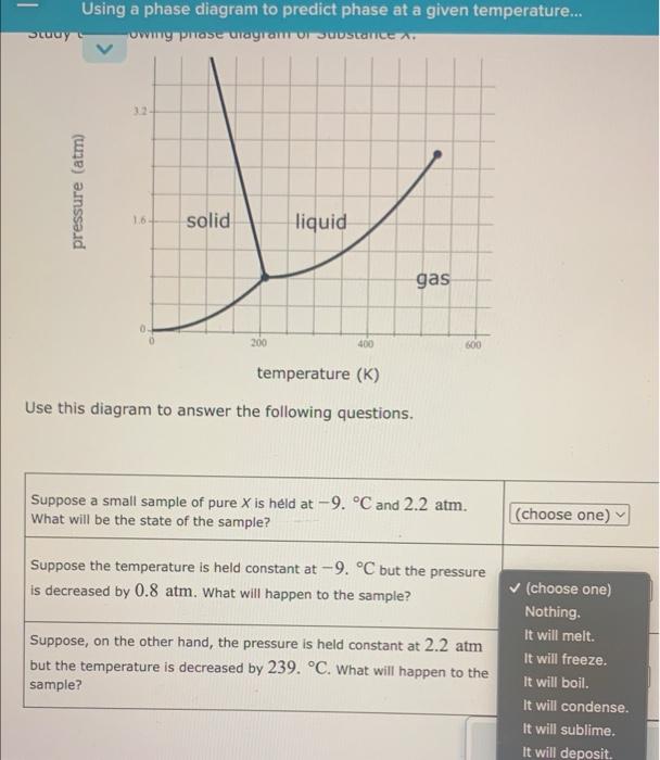 Using A Phase Diagram To Predict Phase At A Given Temperature Uy Owing Phase Ura Udstance Pressure Atm 1 6 Solid L 2