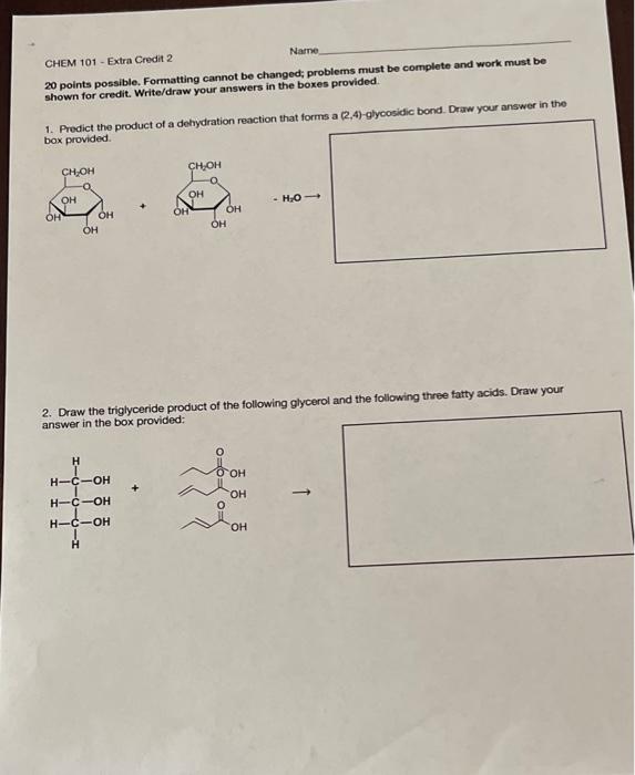Chem 101 Extra Credit 2 Name 20 Points Possible Formatting Cannot Be Changed Problems Must Be Complete And Work Must 1