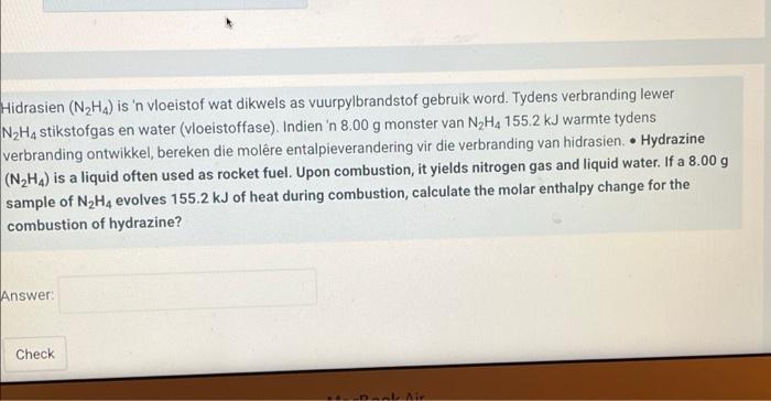 Hidrasien N Ha Is N Vloeistof Wat Dikwels As Vuurpylbrandstof Gebruik Word Tydens Verbranding Lewer N2h4 Stikstofgas 1