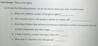 Short Answer Please Write Bly 11 Answer The Following Question You Do Not Need To Show Your Work 3 Point What Is Th 1