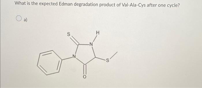 What Is The Expected Edman Degradation Product Of Val Ala Cys After One Cycle A S H N S B S H N N C S H N N O 1