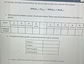 16 Consider The Red Reaction Below You Do Not Need To Show Your Work For The Problem 2ch O O 20 0 2h0 Determine The 1