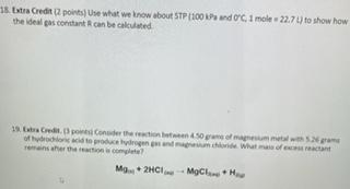 18 Extra Credit 2 Ports Use What We Know About Stp 100 And O C 1 Mole 22 7 To Show How The Ideal Pas Constant Can Be 1