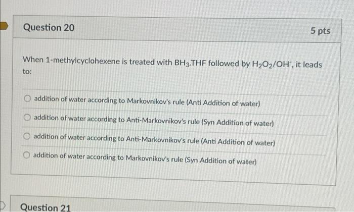 Question 14 5 Pts When 2 Methylpent 2 Ene Is Reacted With Bhz Followed By H2o2 Oh The Major Product Obtained Will Be H 3