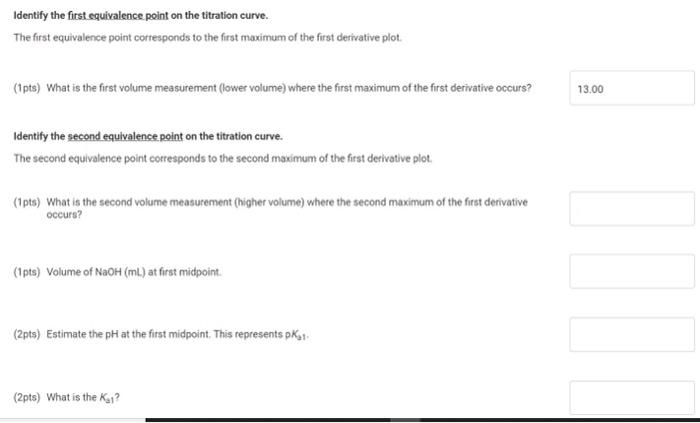Identify The First Gulvalence Point On The Titration Curve The First Equivalence Point Corresponds To The First Maximum 8