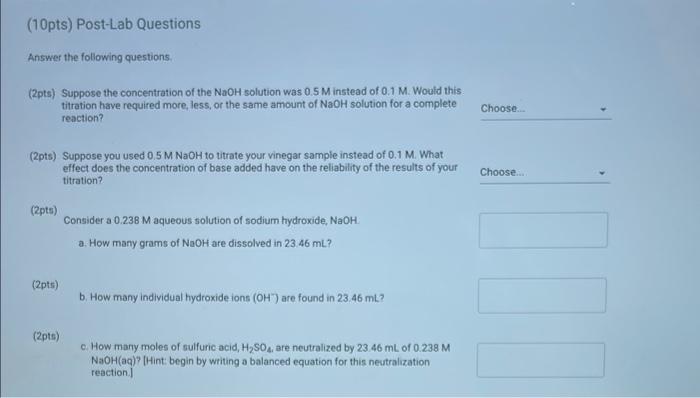 Data And Report Submission Titration 2pts Titration Yes Are You Completing This Experiment Online Data Entry Table 4