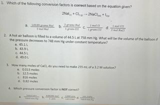 1 Which Of The Following Conversion Factors Is Correct Based On The Equation Given 2 Nach Ma D Tm Po 1 2 A Hot Air B 1