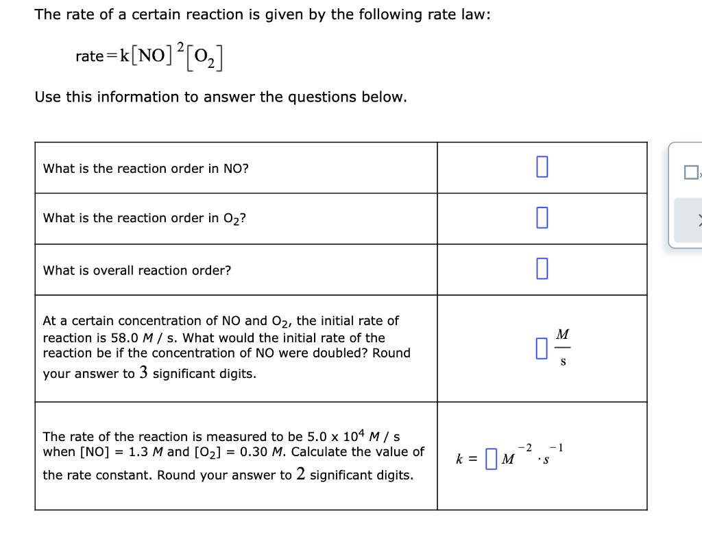 The Rate Of A Certain Reaction Is Given By The Following Rate Law Rate K No 02 Use This Information To Answer The Q 1