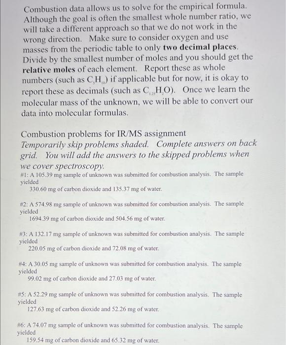 Combustion Data Allows Us To Solve For The Empirical Formula Although The Goal Is Often The Smallest Whole Number Ratio 1