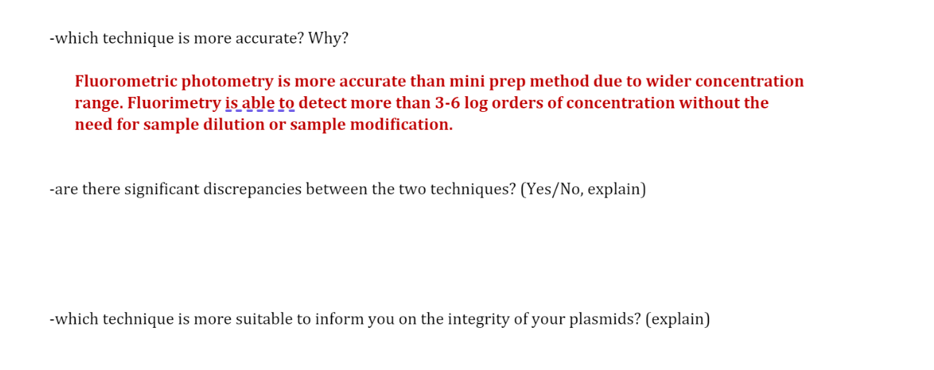 Which Technique Is More Accurate Why Fluorometric Photometry Is More Accurate Than Mini Prep Method Due To Wider Conc 1