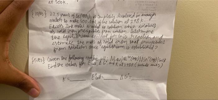 At Sook Topes 22 5 Gram Of Te No In Completely Disalved In Erough Water To Make Sooom Of The Solution At 298k Exc 1