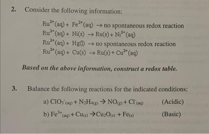 2 Consider The Following Information 2 Ru Aq Fe Aq No Spontaneous Redox Reaction Ru Aq Ni S Ru S 1