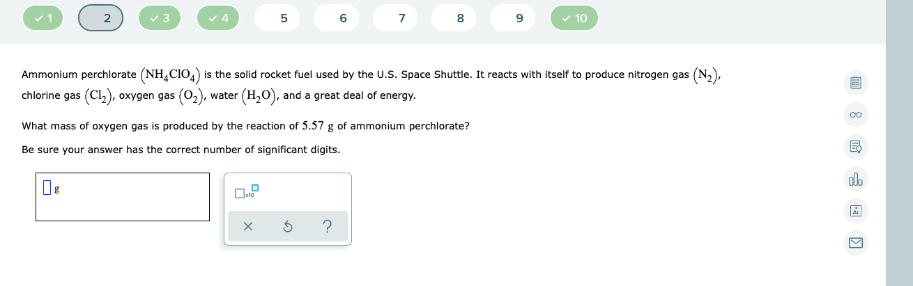 1 2 3 4 5 6 7 8 9 10 Ammonium Perchlorate Nh4c104 Is The Solid Rocket Fuel Used By The U S Space Shuttle It Re 1