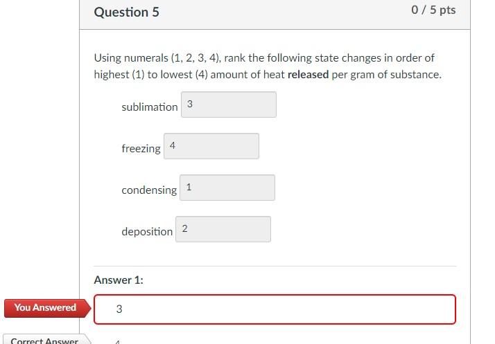 Question 5 0 5 Pts Using Numerals 1 2 3 4 Rank The Following State Changes In Order Of Highest 1 To Lowest 4 A 1