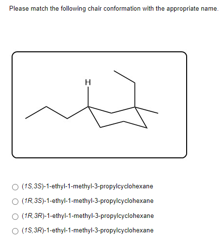 Please Match The Following Chair Conformation With The Appropriate Name H O 18 3s 1 Ethyl 1 Methyl 3 Propylcyclohexan 1
