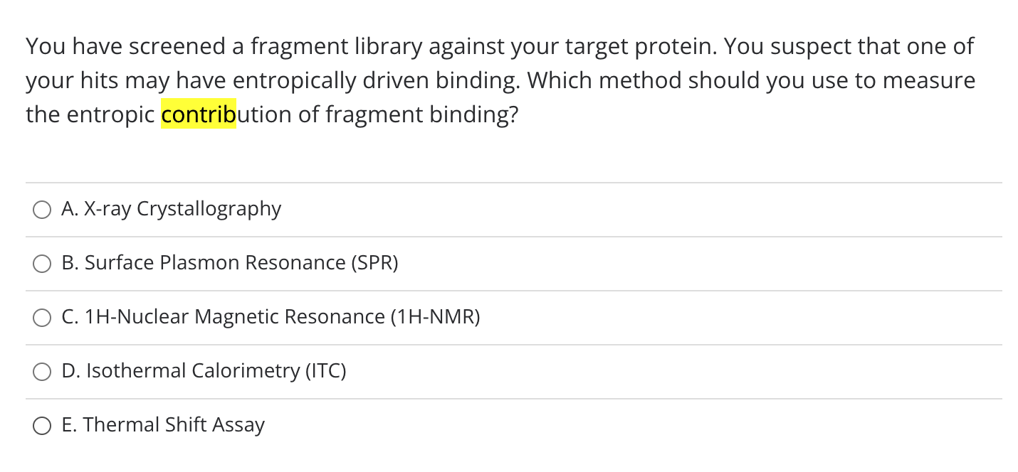 You Have Screened A Fragment Library Against Your Target Protein You Suspect That One Of Your Hits May Have Entropicall 1