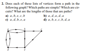 2 Does Each Of These Lists Of Vertices Form A Path In The Following Graph Which Paths Are Simple Which Are Cir Cuits 1