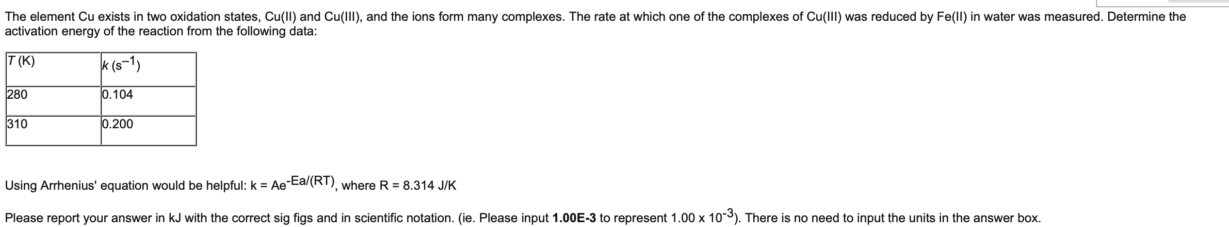 The Element Cu Exists In Two Oxidation States Cu Ii And Cu Ill And The Ions Form Many Complexes The Rate At Which O 1