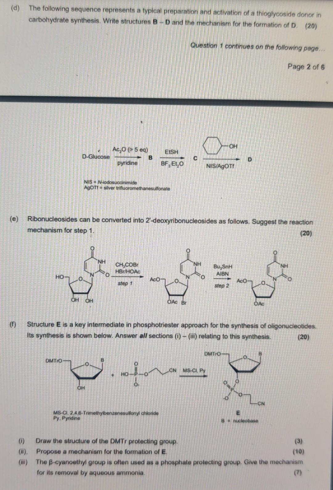 D The Following Sequence Represents A Typical Preparation And Activation Of A Thioglycoside Donor In Carbohydrate Synt 1