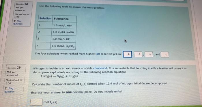 Use The Following Table To Answer The Next Question Os 28 Not Yet Answered Markand Out Of 1 00 Solution Substance Pag Qu 1