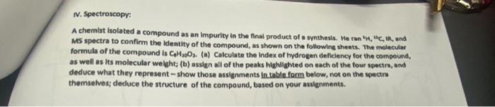 Iv Spectroscopy A Chemist Isolated A Compound As An Impurity In The Final Product Of Synthesis He Ran And Ms Spec 1