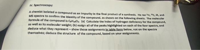 Iv Spectroscopy A Chemist Isolated A Compound As An Impurity In The Final Product Of A Synthesis He Ran R Und M 1