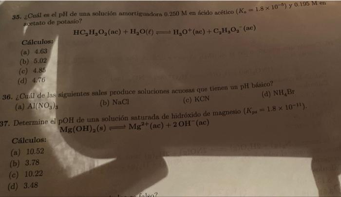 36 Which Of The Following Salts Produce Watery Soluciones That Have A Basic Ph 2