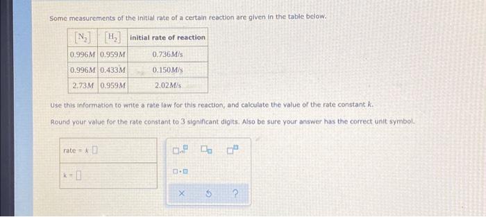 Some Measurements Of The Initial Rate Of A Certain Reaction Are Given In The Table Below N Hz Initial Rate Of Reacti 1