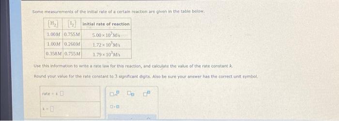 Some Measurements Of The Initial Rate Of A Certain Reaction Are Given In The Table Below H 1 Initial Rate Of Reacti 1