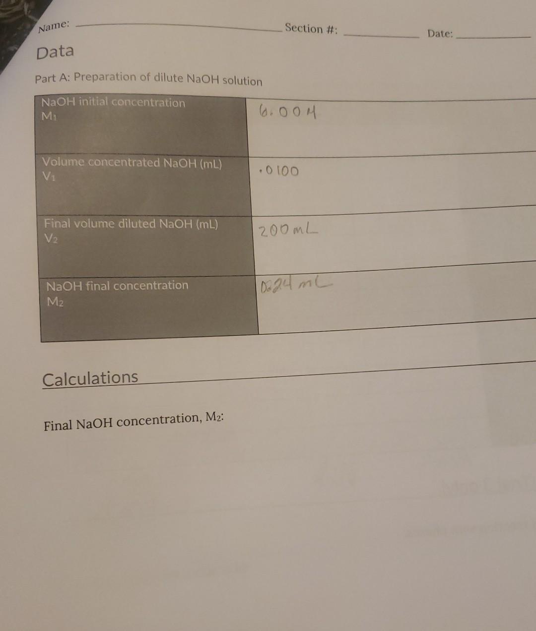 Data Part B Titration Of Acetic Acid With Sodium Hydroxide Trial 3 Trial 2 Trial 1 25 00ml Booml 10 00 Ml 25 00ml 10 00 3