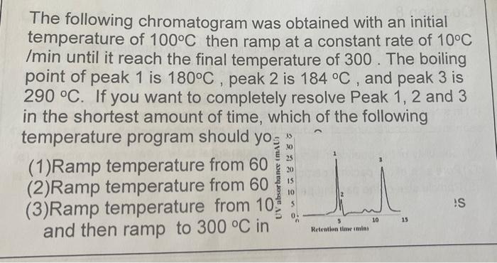 The Following Chromatogram Was Obtained With An Initial Temperature Of 100 C Then Ramp At A Constant Rate Of 10 C Min U 1