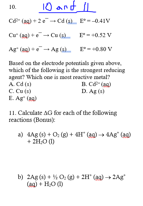 10 10 And Cd2 Aq 2 E Cd 3 E 0 41v Cu Aq E Cu S E 0 52 V Ag Aq Ag S E 0 80 V Based 1