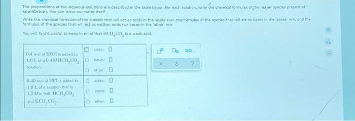 The Preparations Of Two Aqueous Solutions Are Described In The Table Below For Each Solution Write The Chemical Formul 1