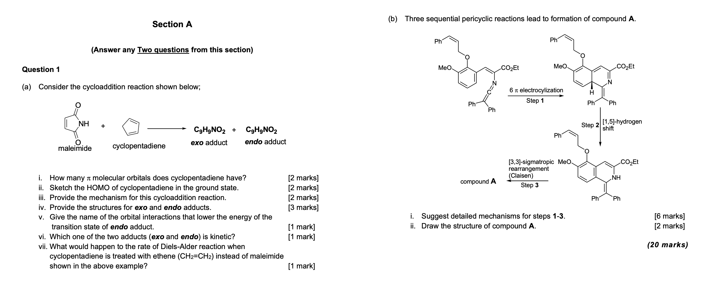 B Three Sequential Pericyclic Reactions Lead To Formation Of Compound A Section A Ph Ph Answer Any Two Questions Fro 1