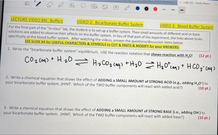 Az Lab 10 Acids Bases Lecture Video 8n Buffers Video 2 Bicarbonate Buffer System Video 3 Blood Buffer System For Th 1