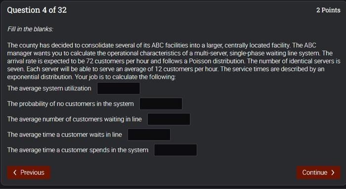 Question 4 Of 32 2 Points Fill In The Blanks The County Has Decided To Consolidate Several Of Its Abc Facilities Into A 1
