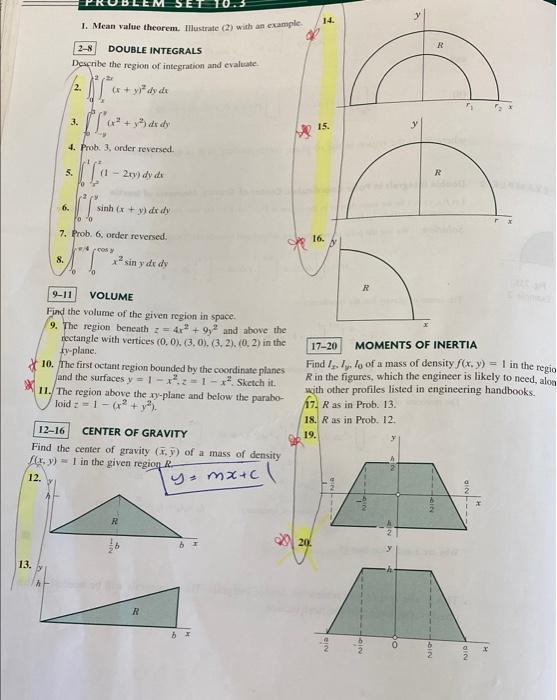 14 1 Mean Value Theorem Illustrate 2 With An Example 2 8 R Double Integrals Describe The Region Of Integration And E 1
